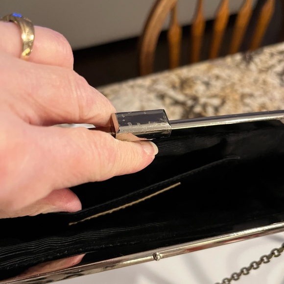 Vintage Handbag Gold Clutch leather lined with Chain - Picture 9 of 11